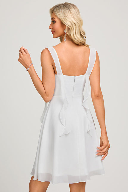 Robe de Soirée Longue Blanche Mousseline À Volants - gallery 2
