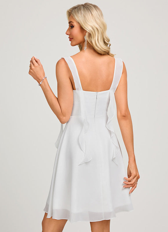 Robe de Soirée Longue Blanche Mousseline À Volants - gallery 2