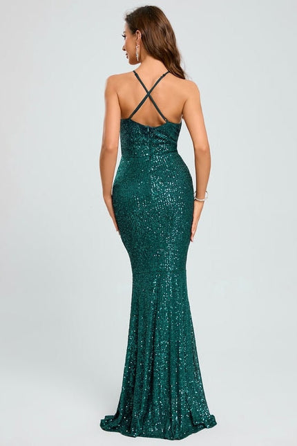 Robe De Soirée Paillette Verte - gallery 1