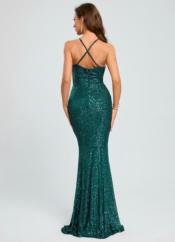 Robe De Soirée Paillette Verte - gallery 1