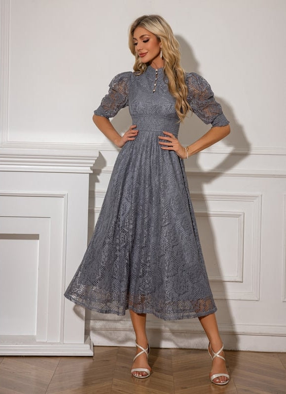 Robe de Soirée Dentelle Grise