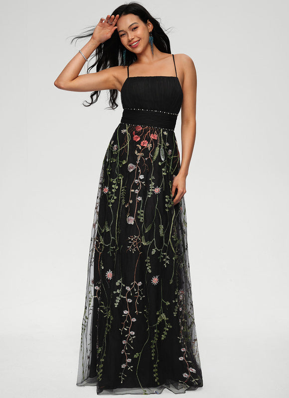 Robe de Soirée Élégance Florale Noir - gallery 5