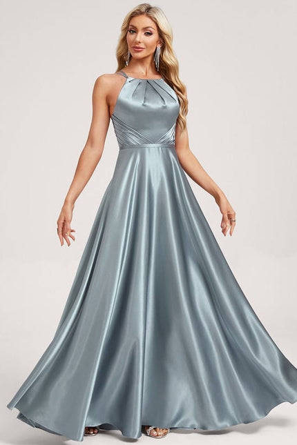 Robe de Soirée Satin Bleu Clair - gallery 2