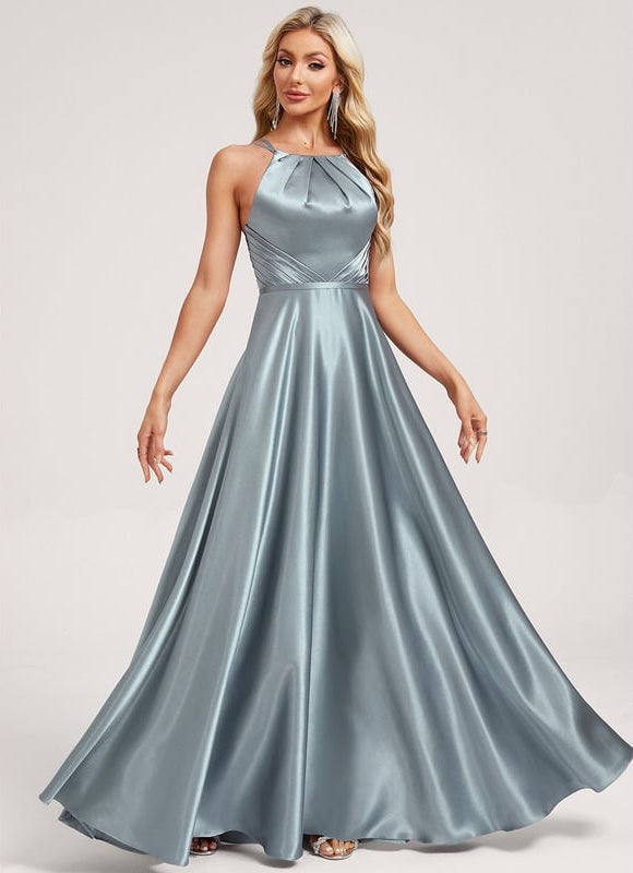 Robe de Soirée Satin Bleu Clair - gallery 2