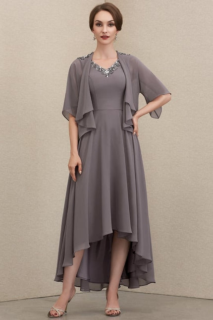 Robe de Soirée Gris Nuageux Chic - gallery 1
