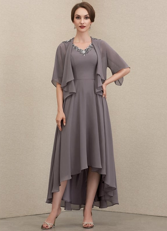 Robe de Soirée Gris Nuageux Chic - gallery 1
