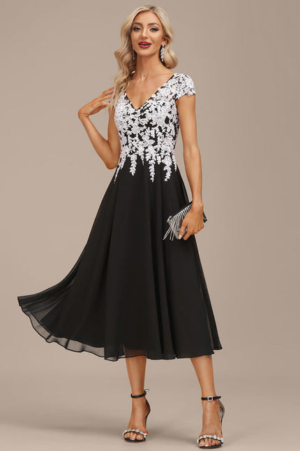 Robe de Soirée Longue Noire Et Blanche Dentelle Mousseline