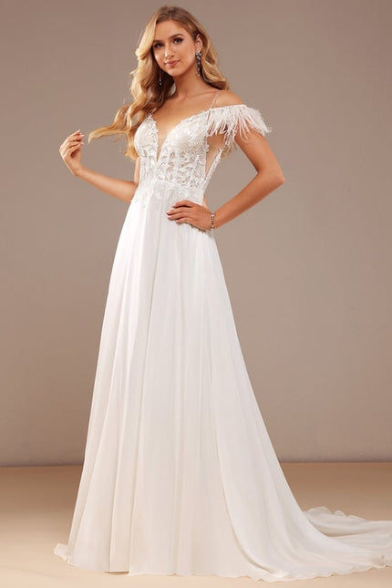 Robe de Soirée Élégance Plume Blanche - gallery 4