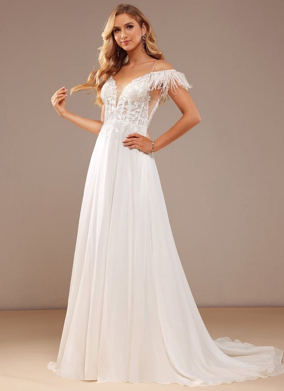Robe de Soirée Élégance Plume Blanche - gallery 4
