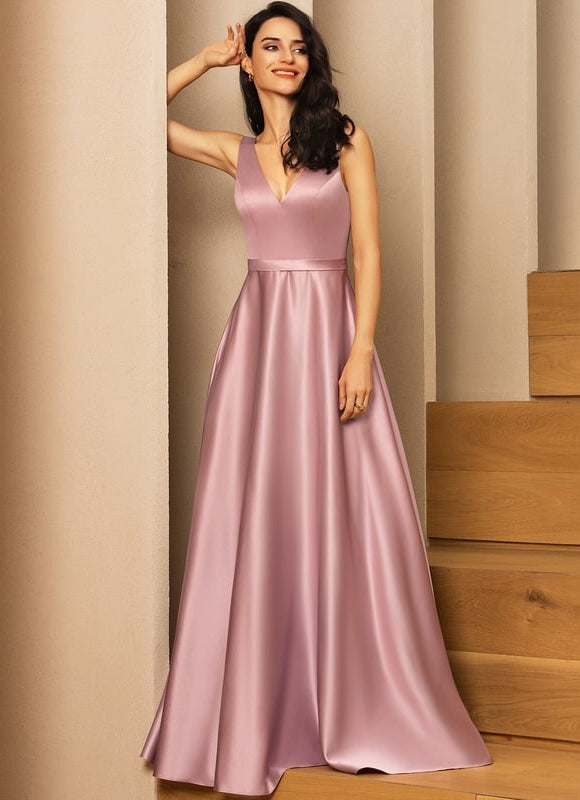 Robe de Soirée Satin Mauve Élégant - gallery 2