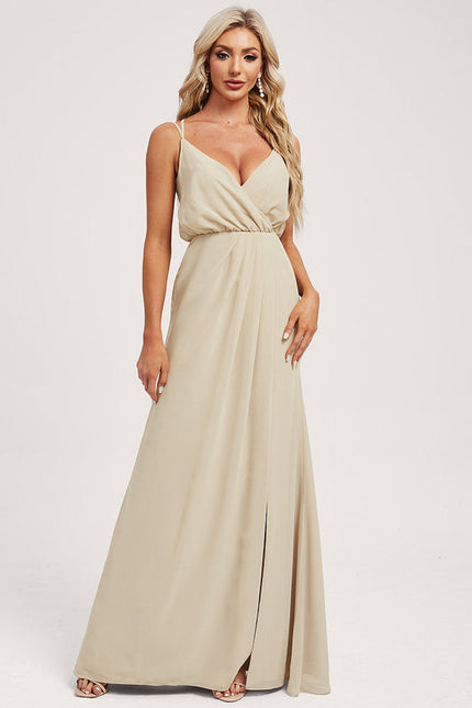 Robe de Soirée Mousseline Beige - gallery 2
