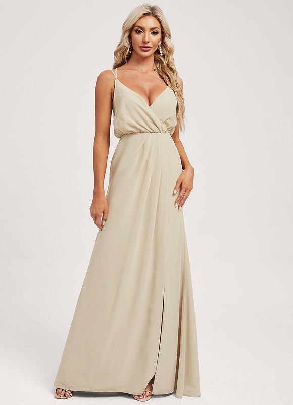 Robe de Soirée Mousseline Beige - gallery 2