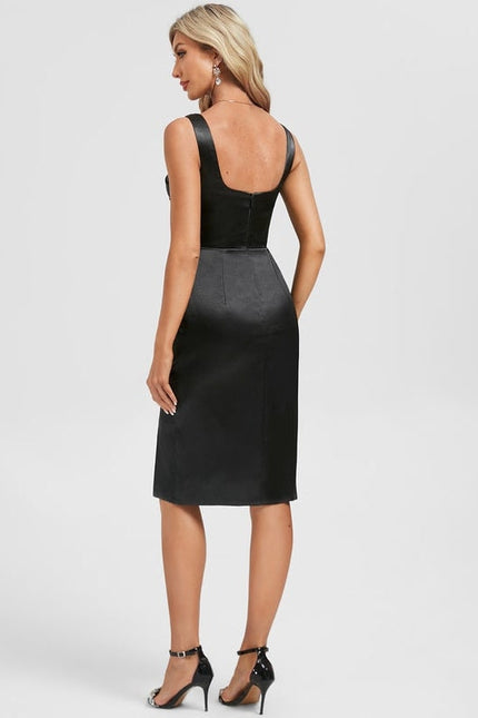Robe de Soirée Satin Noir Ajustée - gallery 6