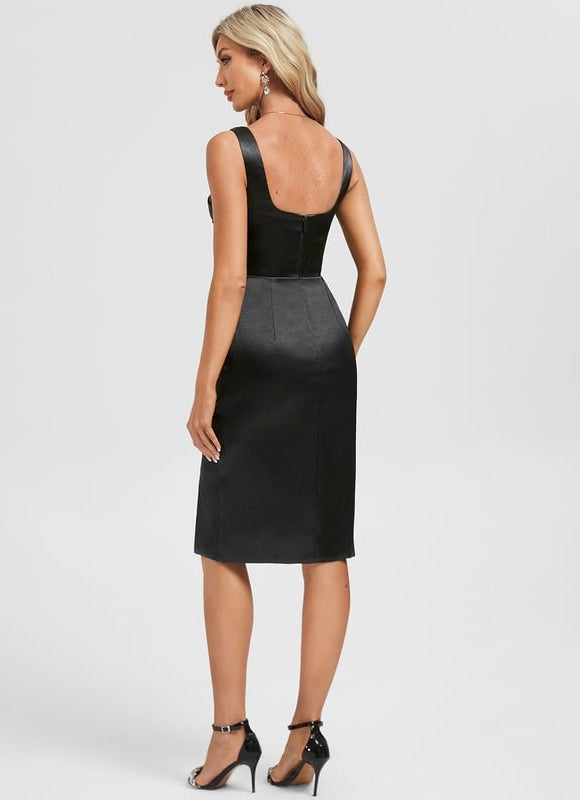 Robe de Soirée Satin Noir Ajustée - gallery 6