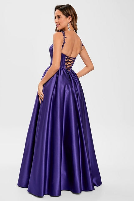 Robe de Soirée Violet Satiné - gallery 5
