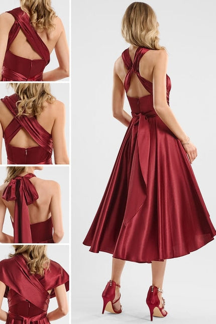 Robe de Soirée Rouge Satiné Moderne - gallery 1