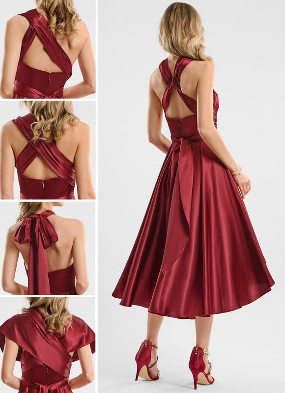 Robe de Soirée Rouge Satiné Moderne - gallery 1
