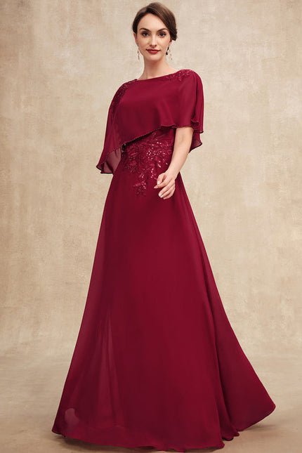 Robe de Soirée Longue Bordeaux En Mousseline Dentelle Perles - gallery 3