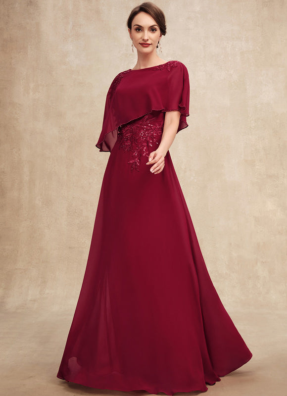 Robe de Soirée Longue Bordeaux En Mousseline Dentelle Perles - gallery 3
