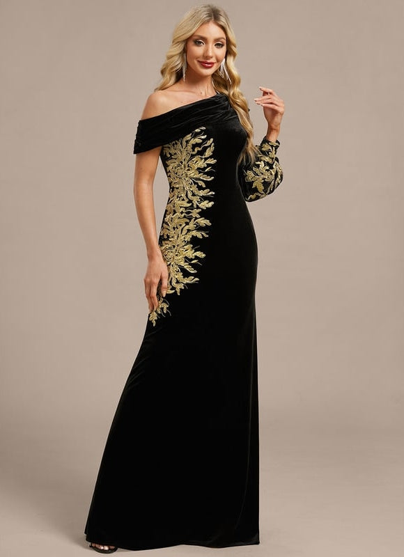 Robe de Soirée Velours Doré Élégant - gallery 5