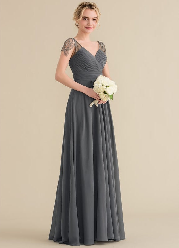 Robe de Soirée Chiffon Marine - gallery 3