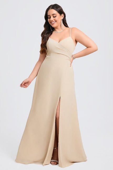 Robe de Soirée Mousseline Beige - gallery 7