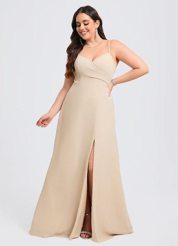 Robe de Soirée Mousseline Beige - gallery 7
