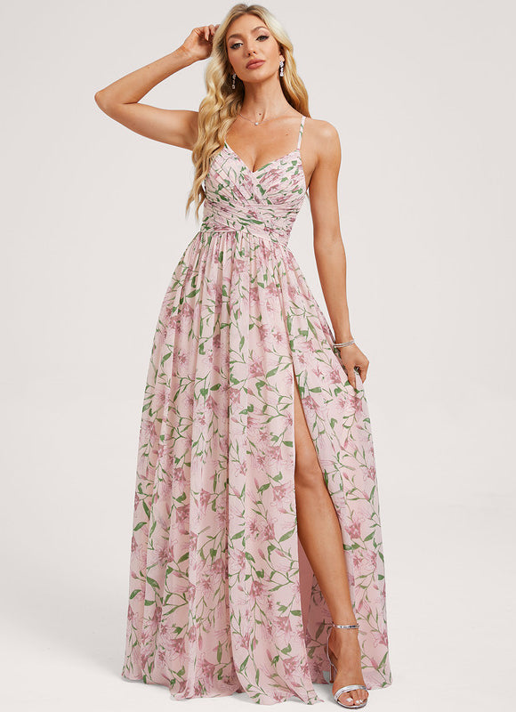 Robe de Soirée Mousseline Beige - gallery 2