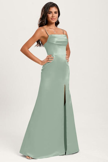 Robe de Soirée Satin Émeraude Lisse - gallery 5