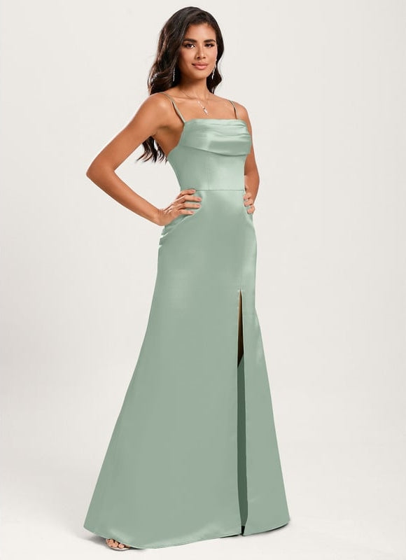 Robe de Soirée Satin Émeraude Lisse - gallery 5