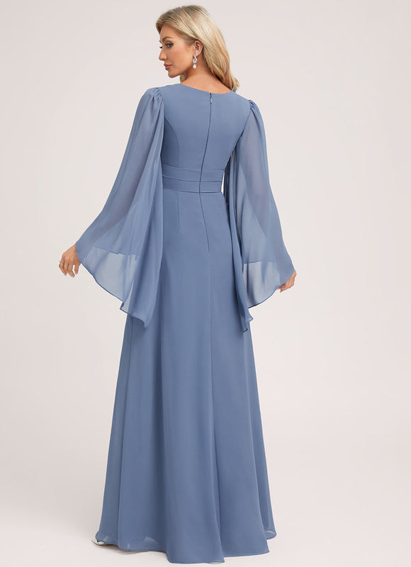 Robe de Soirée Mousseline Beige - gallery 1