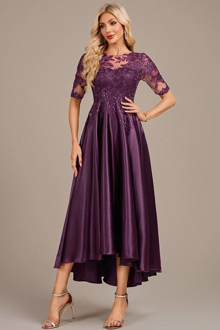 Robe de Soirée Satinée Violette - gallery 2