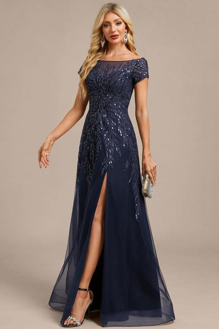 Robe de Soirée Tulle Marine - gallery 2