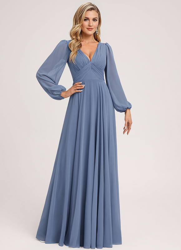 Robe de Soirée Mousseline Beige - gallery 2