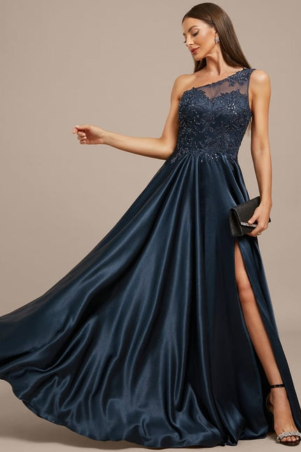 Robe De Soirée Dentelle Asymétrique - gallery 3