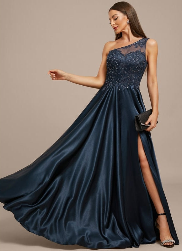 Robe De Soirée Dentelle Asymétrique - gallery 3