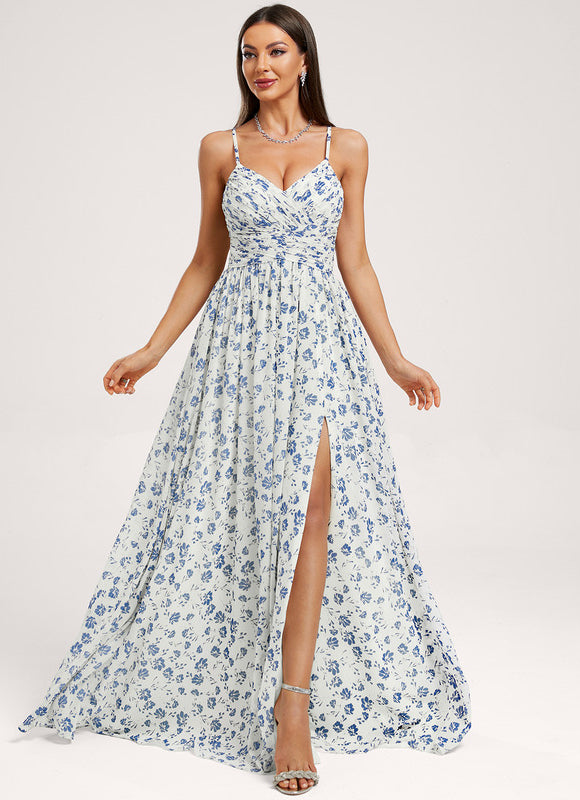 Robe de Soirée Mousseline Beige