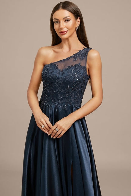 Robe De Soirée Dentelle Asymétrique - gallery 1