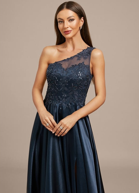 Robe De Soirée Dentelle Asymétrique - gallery 1