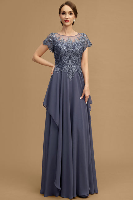 Robe de Soirée Longue Bleu Marine Dentelle Mousseline Volants - gallery 1