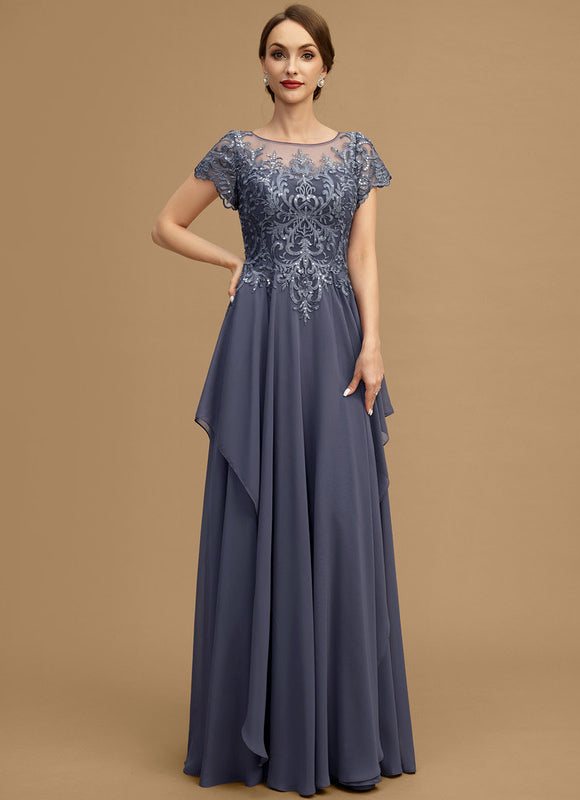 Robe de Soirée Longue Bleu Marine Dentelle Mousseline Volants - gallery 1