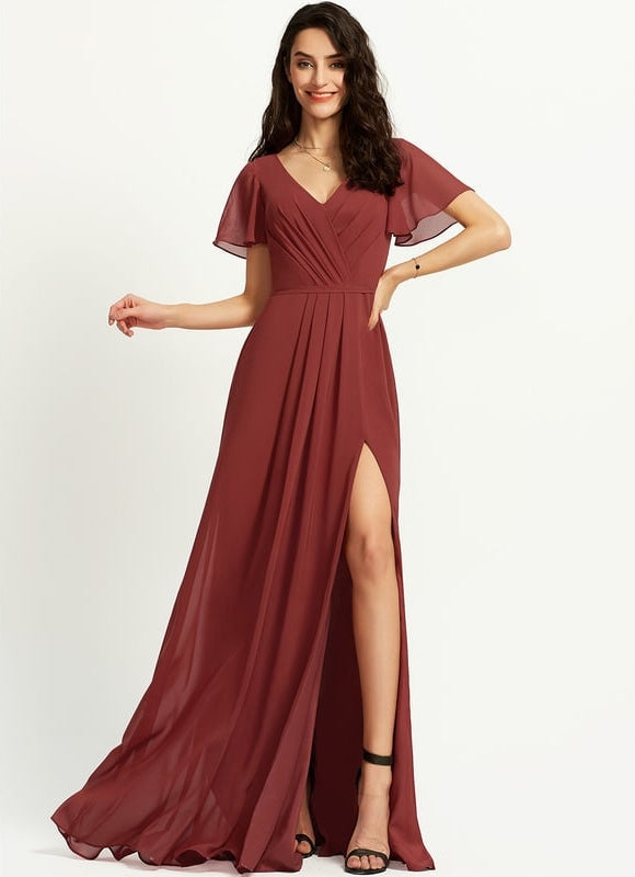 Robe de Soirée Mousseline Beige - gallery 4