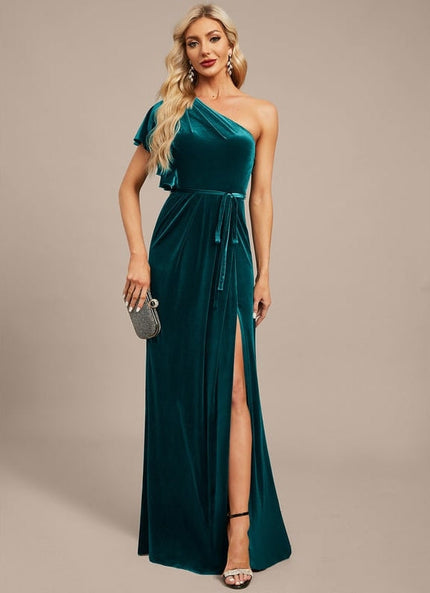 Robe de Soirée Velours Asymétrique