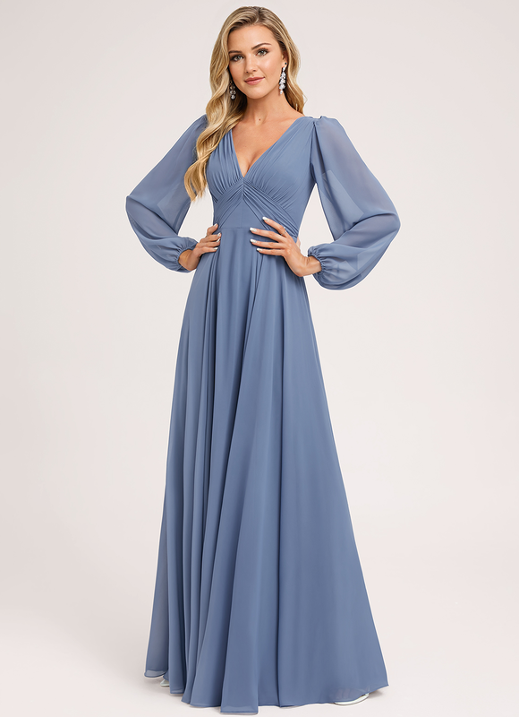 Robe de Soirée Mousseline Beige - gallery 1