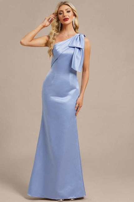 Robe de Soirée Satin Asymétrique Bleu - gallery 4