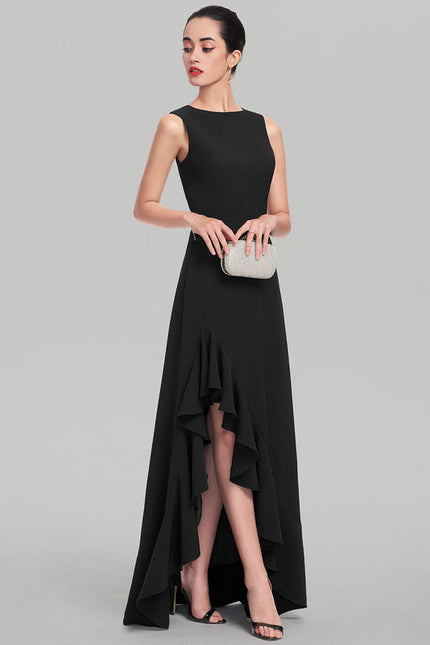 Robe de Soirée Longue Noire Asymétrique À Volants - gallery 2