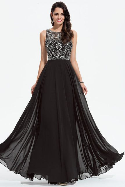 Robe de Soirée Noir Élégant Flottant