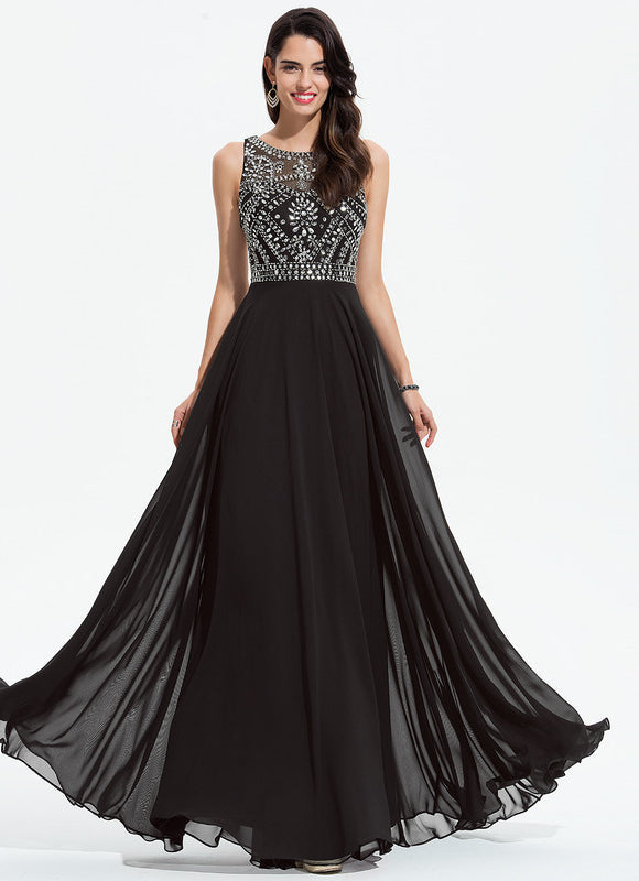 Robe de Soirée Noir Élégant Flottant