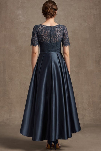Robe de Soirée Longue Bleu Satiné Dentelle. - gallery 4