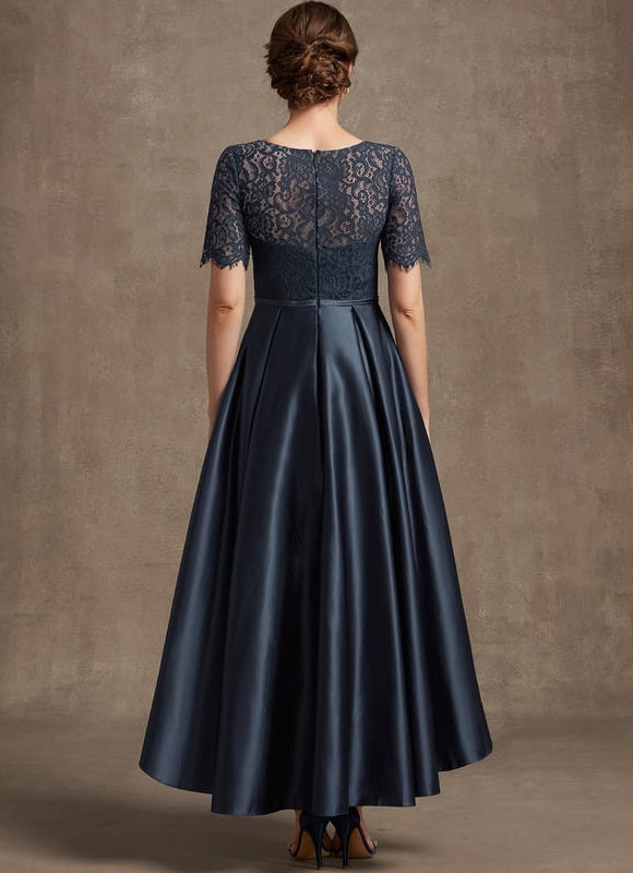 Robe de Soirée Longue Bleu Satiné Dentelle. - gallery 4